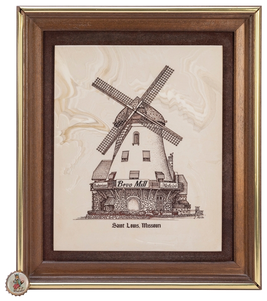  Bevo Mill Frame [and] Bevo Bottlecap. Including a framed ti...