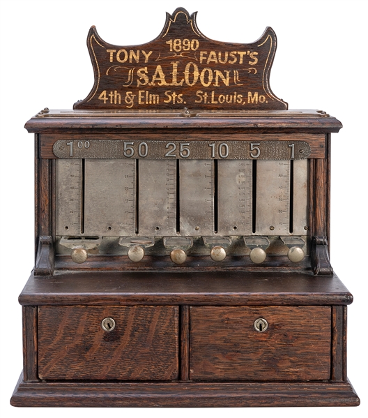  FAUST, Tony (1836-1906). Tiger Oak Coin Bank. Circa 1910s. ...