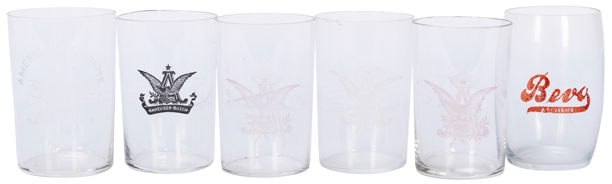  Six Anheuser Busch Cups. Circa 1900/1920s. Includes glass c...