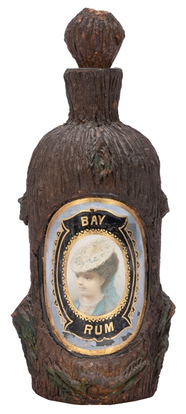  Bay Rum Cologne Bark Bottle. Circa 1900s. Simulated bark-co...