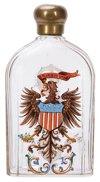  American Hand-Painted Glass Whiskey Flask. Circa 1900s. Han...