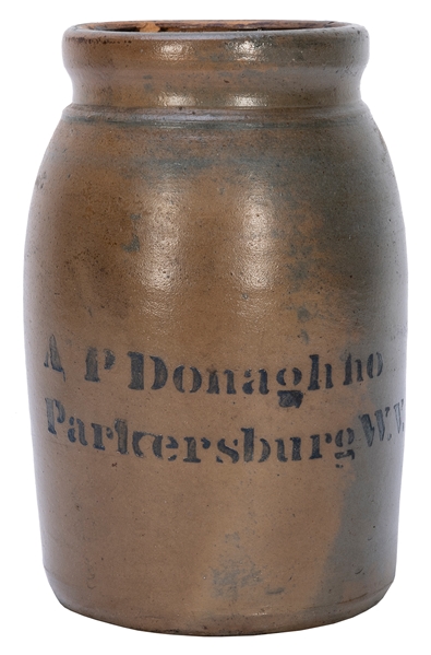  A.P. Donaghho Parkersburg Stoneware Jug. Parkersburg, WV, 1...