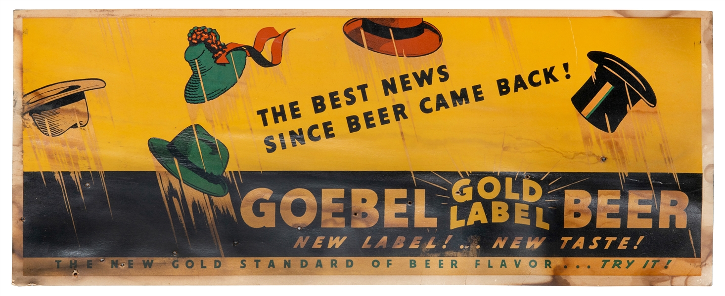  Goebel Beer sign. [Detroit: ca. 1930s]. Color sign on cards...