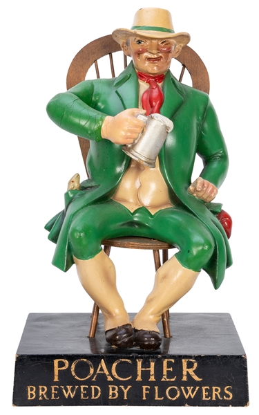  Poacher Beer advertising figure. Wooden and ceramic adverti...