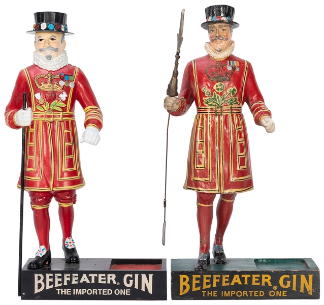  Two Beefeater Gin Figural Advertising Bottle Stands. Plaste...