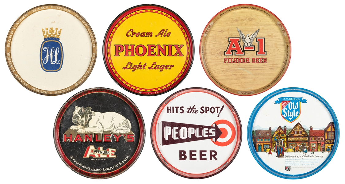  Lot of Six Beer Advertising Trays. Group includes: Phoenix ...