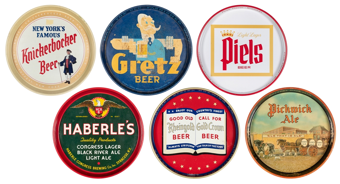  Six Beer Advertising Trays. 1940s/60s. Including Pickwick A...