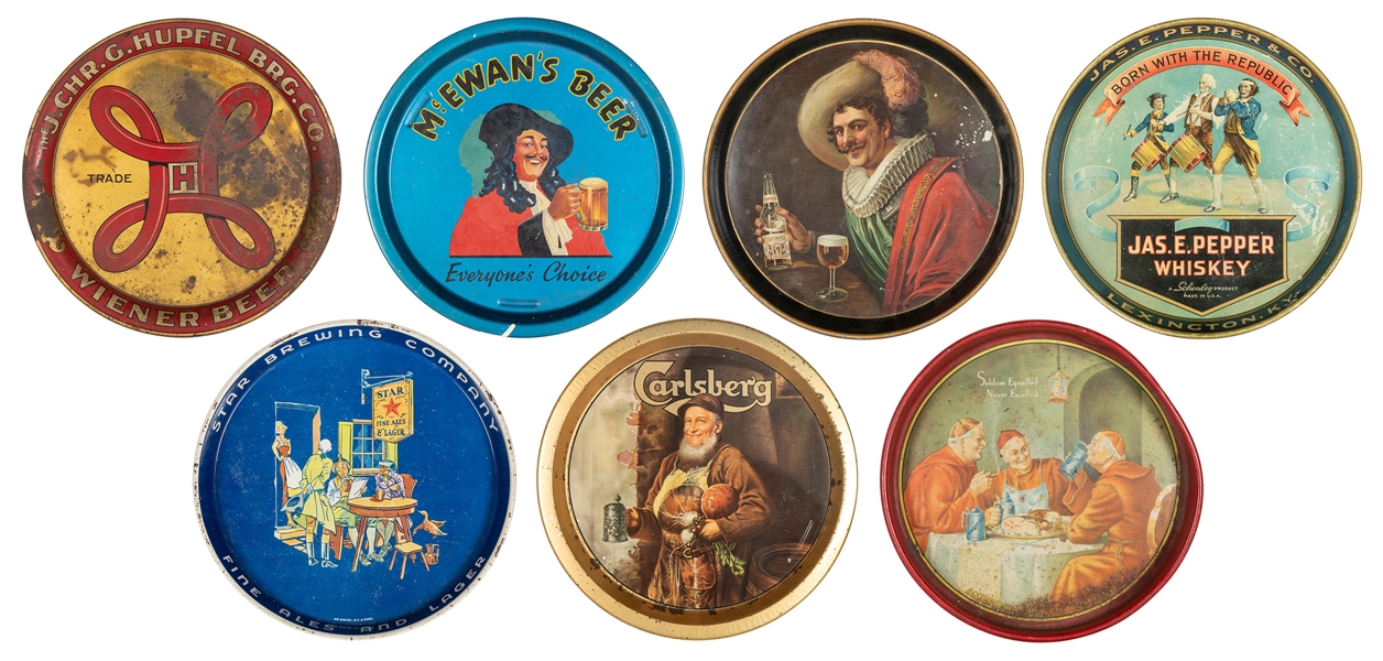  Seven Beer and Whiskey Advertising Trays. Includes Olympia ...