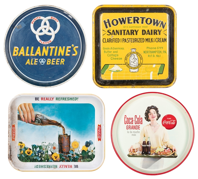  Four Advertising Serving Trays. Includes Ballantine’s Ale-B...