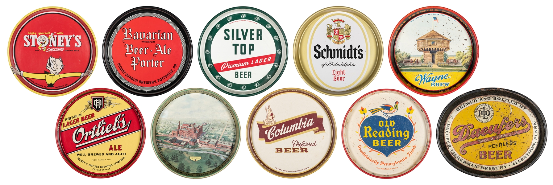  Ten Pennsylvania Beer Trays. Includes The Old Reading Brewe...