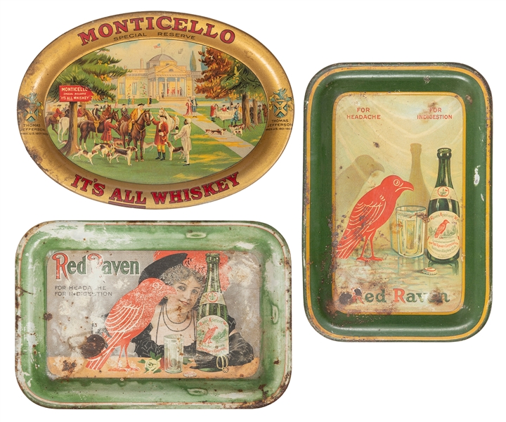  Three Vintage Advertising Tip Trays. Includes Red Raven Ape...