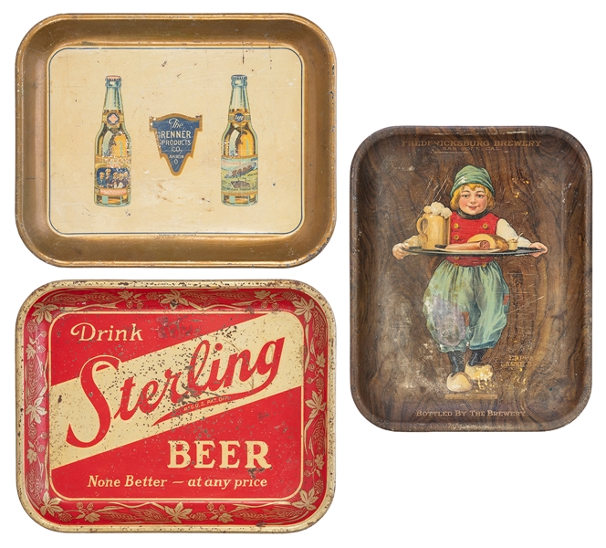  Three 1920s Beer Trays. Including: Sterling Brewing Inc., c...