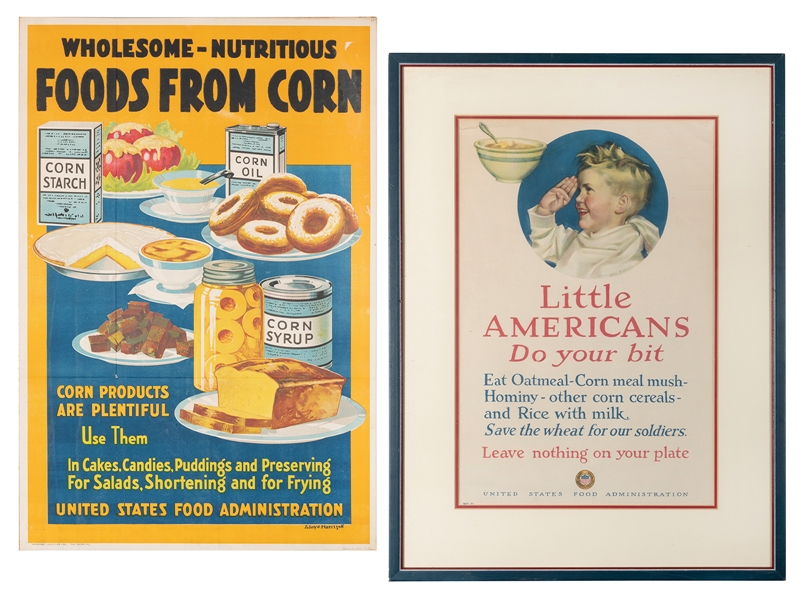  [WORLD WAR I]. Two food rationing posters. Including: HARRI...