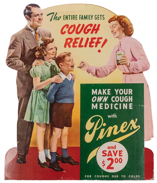  Pinex Cough Medicine standee. Mid-20th century. Cardboard p...