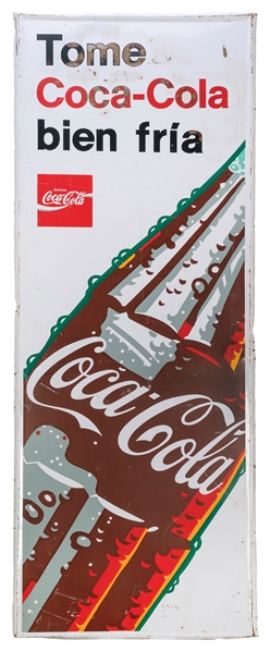  Coca-Cola Spanish metal advertising sign. [Ca. 1970s-1980s]...