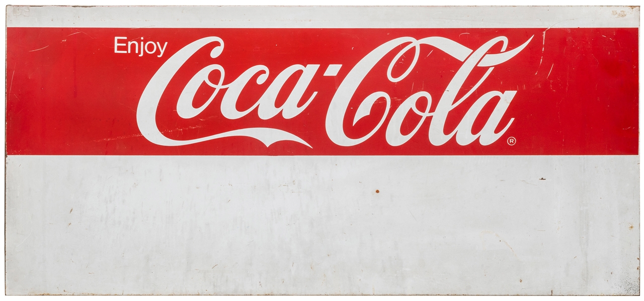  Enjoy Coca-Cola large tin sign. [N.p., ca. 1960s-1980s]. Fo...