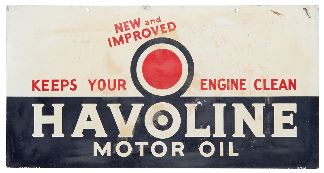  Havoline Motor Oil metal advertising sign. [1947]. Double-s...