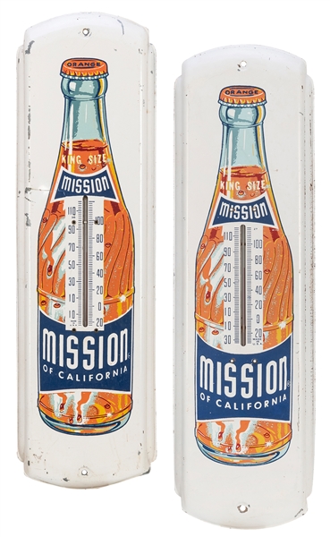  Two Mission of California soda thermometer signs. Painted m...