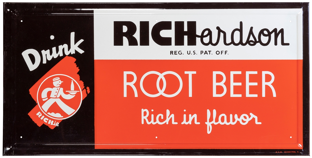  Richardson Root Beer embossed metal sign. [Ca. 1940s]. Pain...