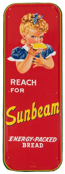  Sunbeam Energy-Packed Bread embossed metal sign. [1953]. Ma...