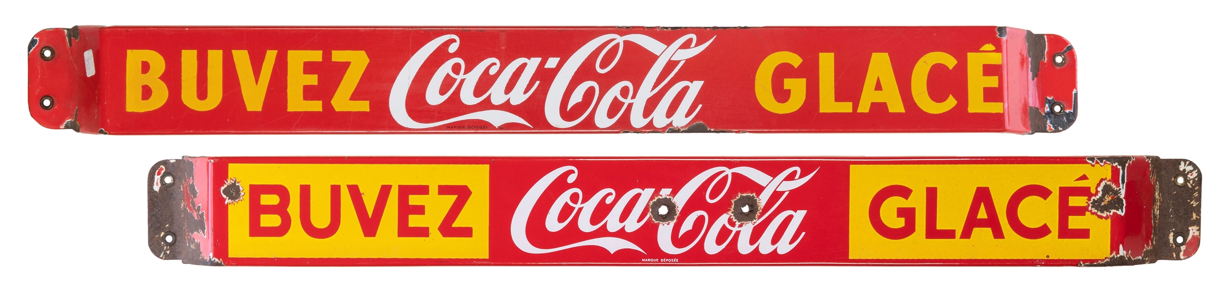  Two “Buvez Coca-Cola Glacé” door push signs. [Canada: ca. 1...