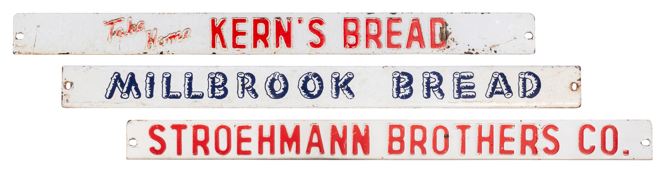  Three bread companies door push signs. Circa 1930s-1950s. D...