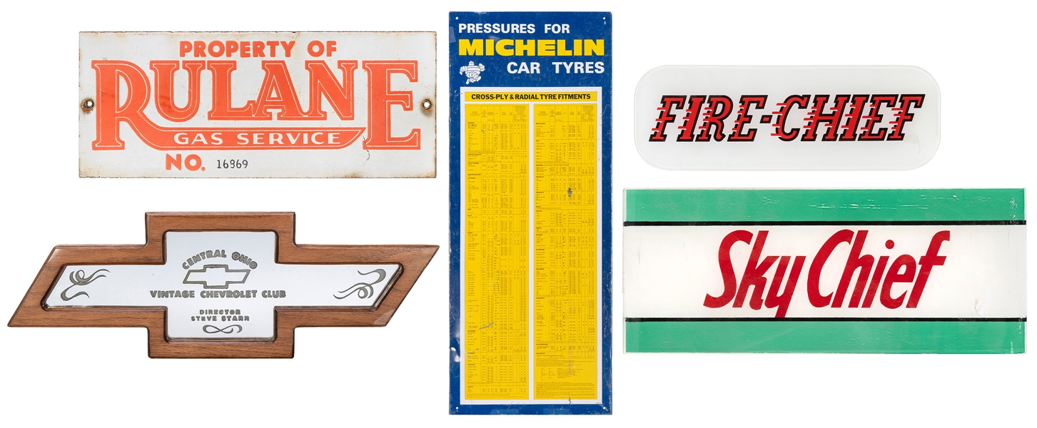  Group of 4 automotive-related signs. [V.p., 1940s-1970s]. I...