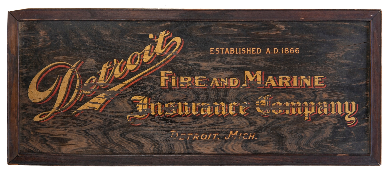  Detroit Fire and Marine Insurance Company wood sign. [Detro...