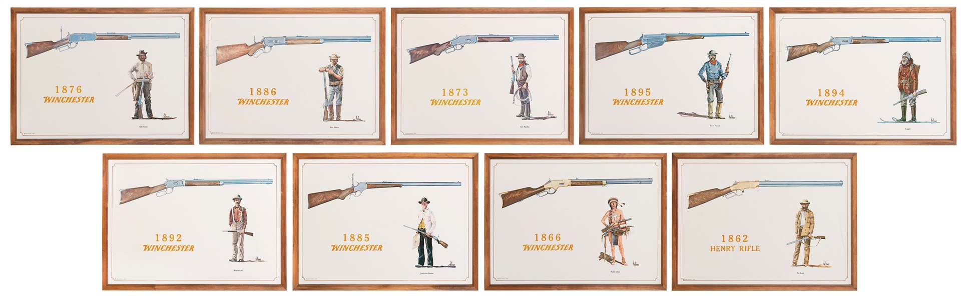  FELLOWS, Fred. A suite of 9 plates featuring Winchester gun...