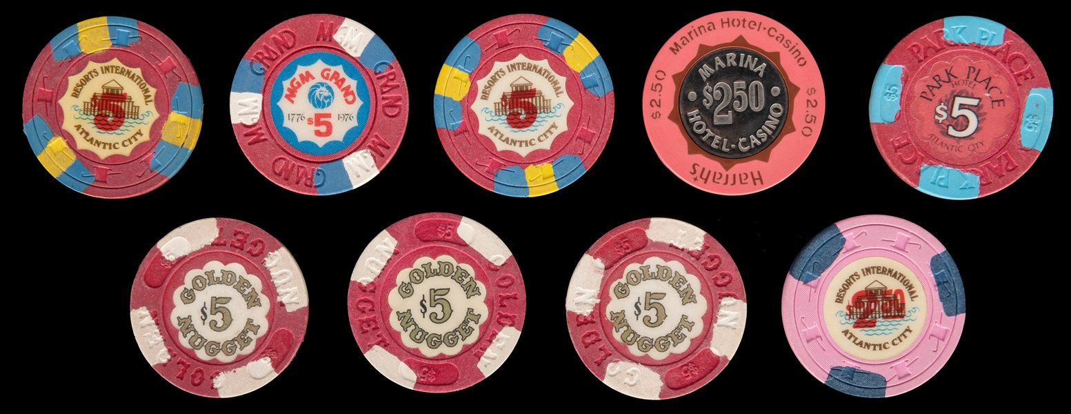  Collection of Atlantic City obsolete casino chips. Approxim...