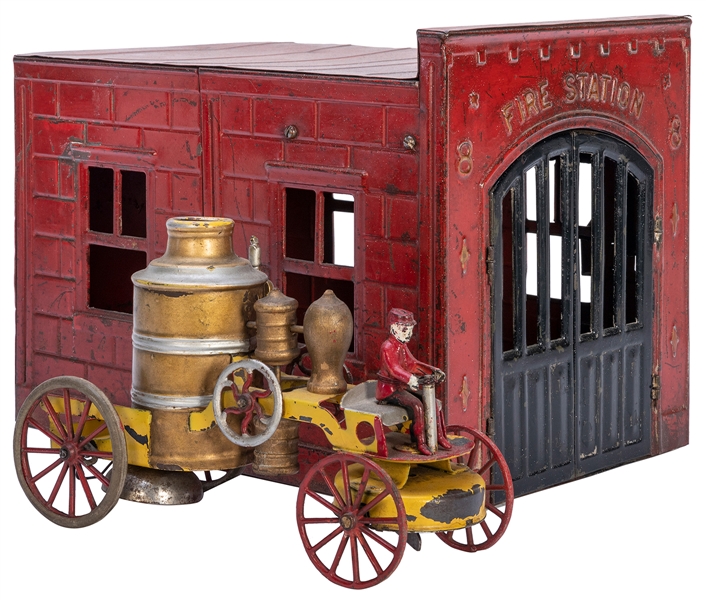  Kinsbury wind-up pressed steel Fire Station No. 8. [New Ham...