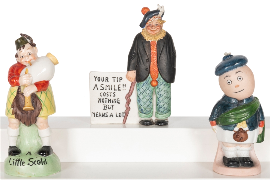  Group of 3 Scottish-themed painted ceramic table accessorie...