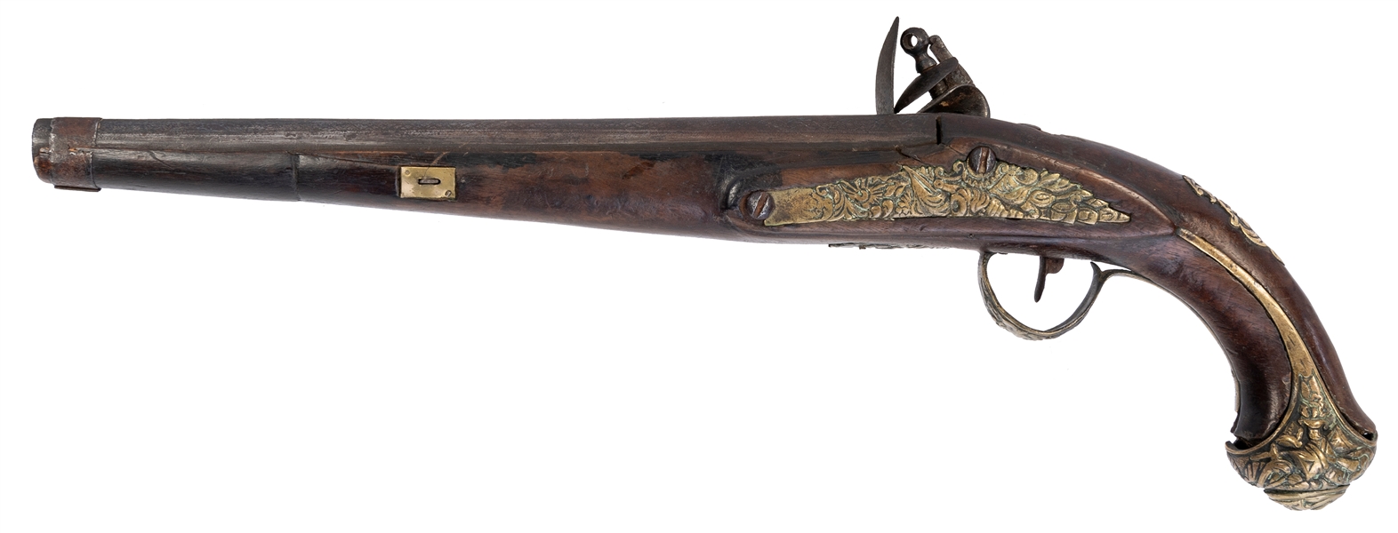  Flintlock pistol. [Ca. 1825]. Wooden body, iron barrel and ...