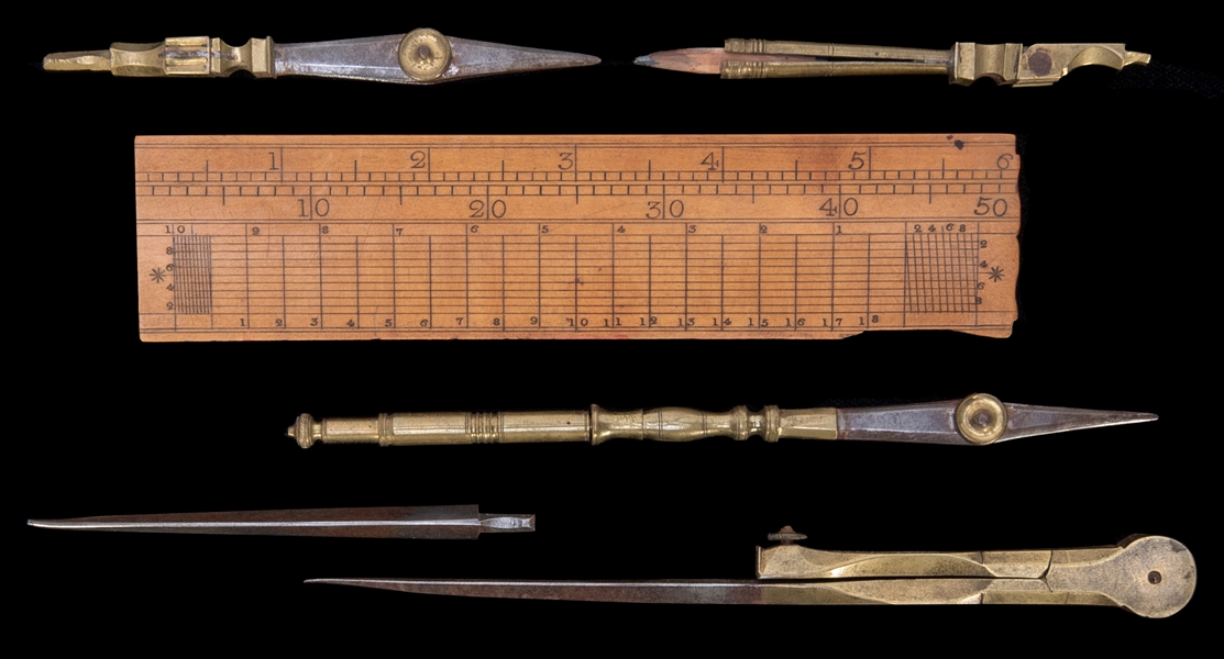  Navigator’s pocket kit. [Ca. early 1800s]. With scale ruler...