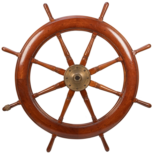  Ship’s Wheel. Wooden ship’s wheel with brass spindle. Appro...