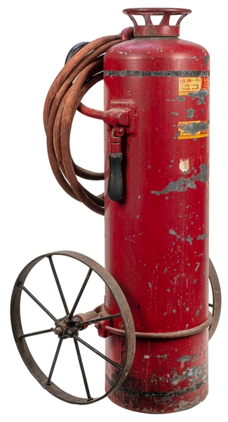  Large vintage fire extinguisher on carriage. [McElwain, n.d...