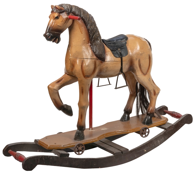  Vintage Rocker-Pull Horse. Plaster painted horse with carve...