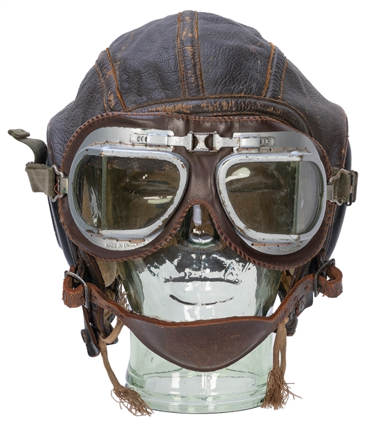  Slote & Klein Leather Aviator Helmet and Goggles. Marked AN...