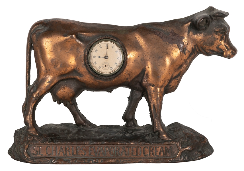  St. Charles Evaporated Cream figural advertising clock. Chi...