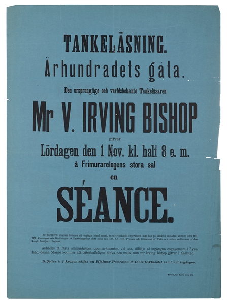  BISHOP, Washington Irving (1855 – 89). Mr. V. Irving Bishop...