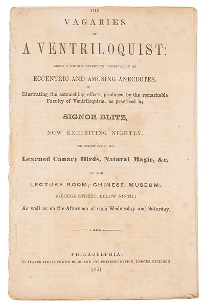  BLITZ, Signor (Antonio Van Zandt, 1810 - 77). The Vagaries ...