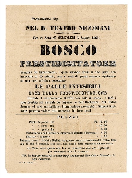  BOSCO, Giovanni Bartolomeo (1793 – 1863). BOSCO Prestidigit...