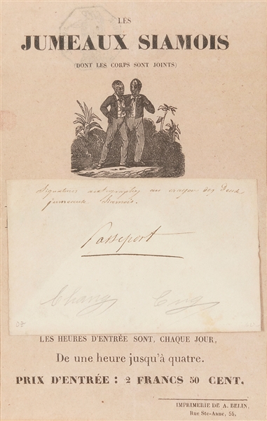  BUNKER, Chang and Eng (1811 – 74). Handbill and Autographed...