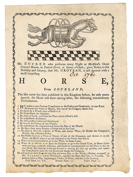  [EQUESTRIAN] A Most Surprising Horse from Courland. [London...