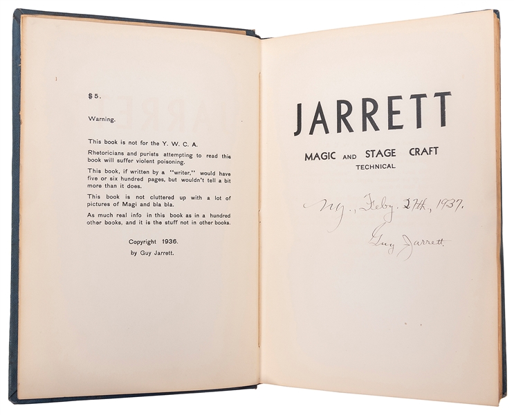 JARRETT, Guy (1881 – 1972). Jarrett. Magic and Stage Craft Technical. 