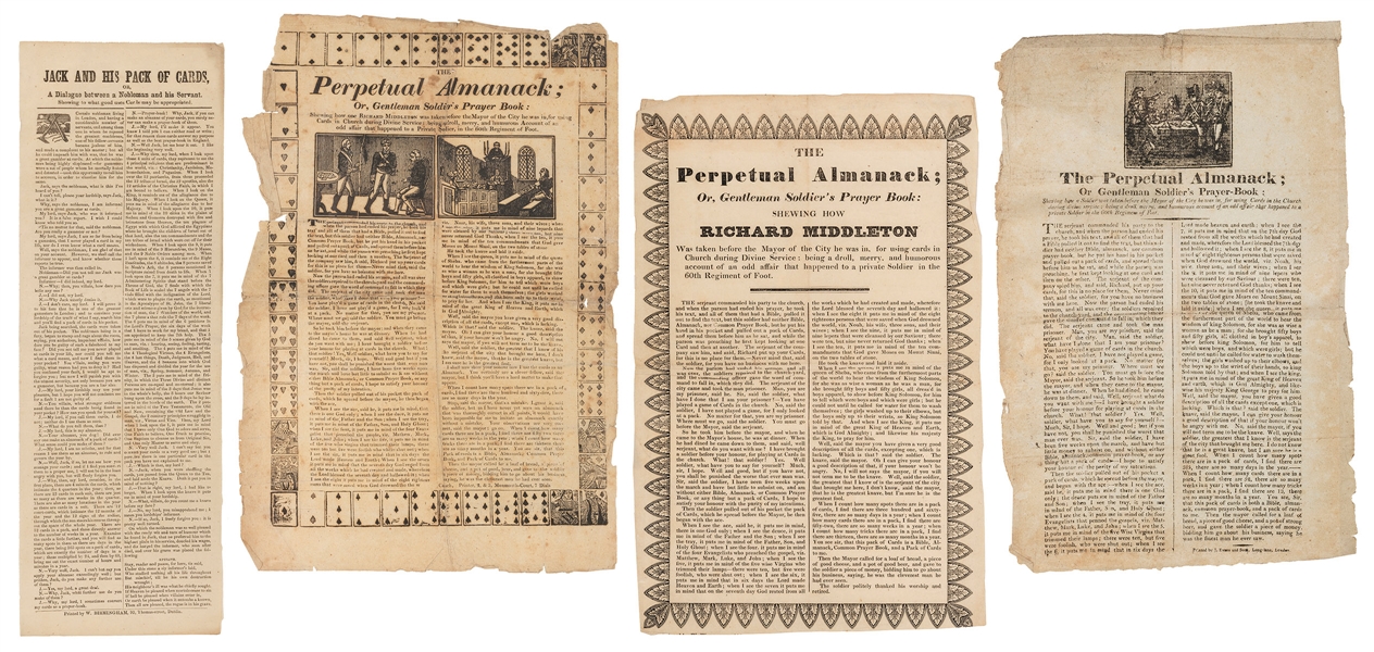  [PERPETUAL ALMANACK] Four Soldier’s Prayerbook Broadsides. ...