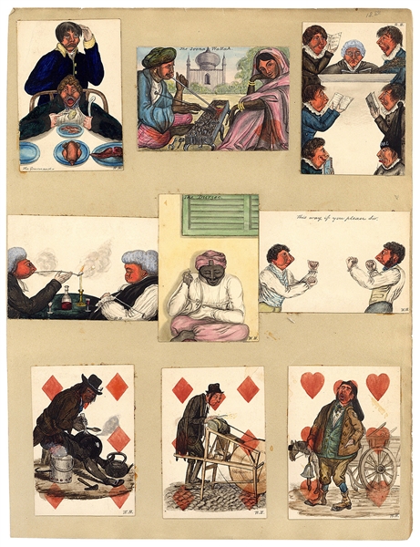  [PLAYING CARDS] Nine Hand-Painted Transformation Cards. Ear...