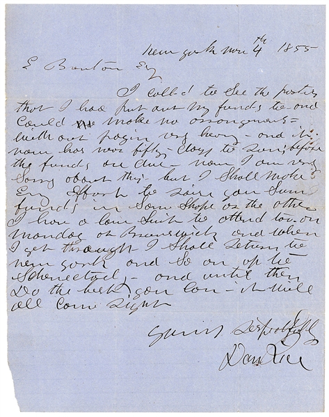  RICE, Dan (Daniel McLaren, 1823 – 1900). Autograph Letter S...