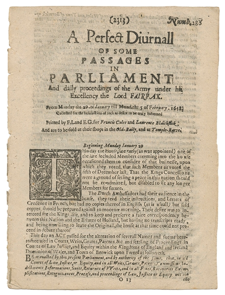  [CHARLES I EXECUTION]. A perfect diurnal of some passages i...