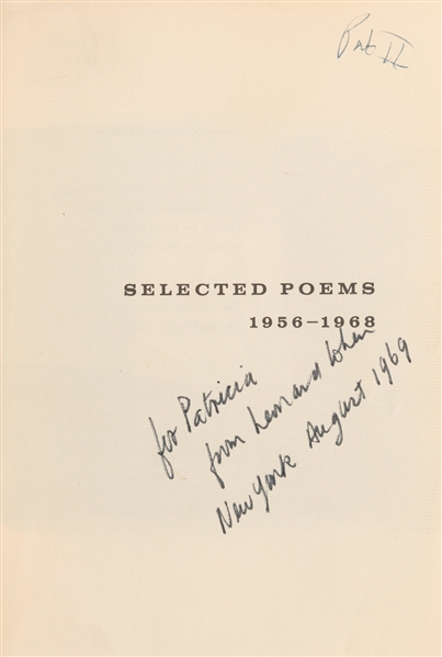  COHEN, Leonard (1934–2016). Selected Poems, 1956–1968. New ...